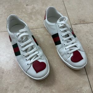 Gucci White Sneakers with Red Heart Detail